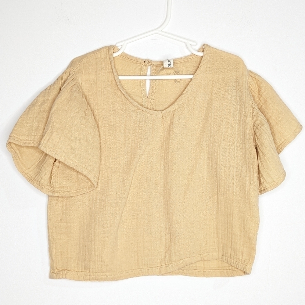 NWOT Yoli & Otis tan 100% organic cotton muslin short sleeve top 6Y